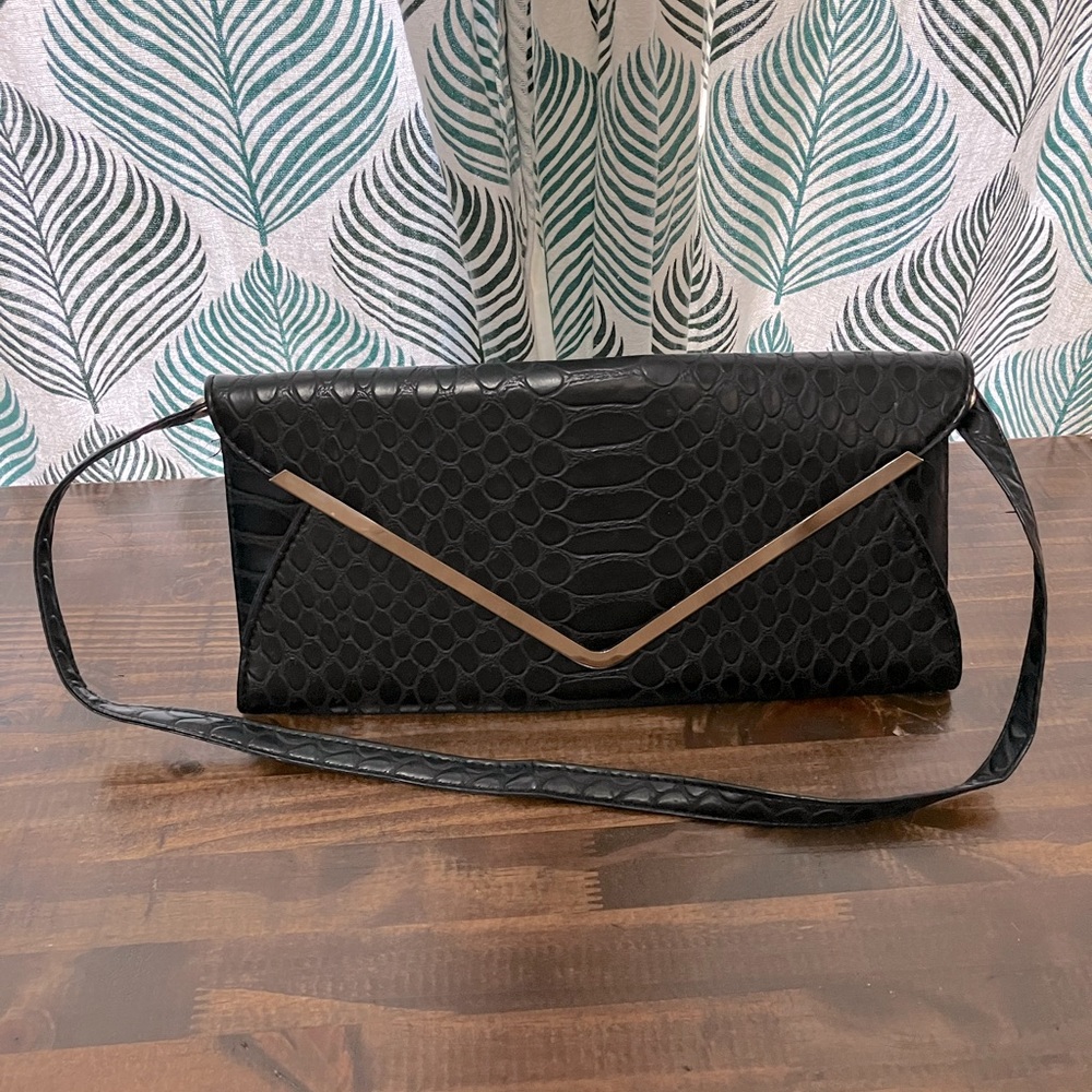 Black Faux Snake Skin Clutch